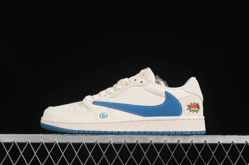 All categories Air Jordan Jordan series basketball shoes Air Jordan 1 Low High-end customized low-top sneakers Travis Scott x Fragment Design x Air Jordan 1 Low OG SP AJ1 Joe 1 Gucci joint blue hook blue bottom low-top cultural casual sneakers ZH2598-165